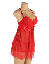 Load image into Gallery viewer, RAW's Sexy Eyelash Lace Mesh Cross Straps Push Up Nightdress