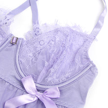 Load image into Gallery viewer, RAW's Sexy Eyelash Lace Mesh Cross Straps Push Up Nightdress
