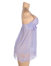 Load image into Gallery viewer, RAW's Sexy Eyelash Lace Mesh Cross Straps Push Up Nightdress