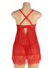 Load image into Gallery viewer, RAW's Sexy Eyelash Lace Mesh Cross Straps Push Up Nightdress