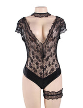 Load image into Gallery viewer, RAW&#39;s &#39; Gothic Girl&#39; Plus Size Black Floral Eyelashes Lace Teddy
