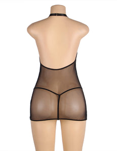 RAW's Black Halter Neck Mesh Bondage Sexy Garter Lingerie