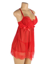 Load image into Gallery viewer, RAW&#39;s Sexy Eyelash Lace Mesh Cross Straps Push Up Nightdress
