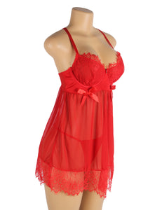 RAW's Sexy Eyelash Lace Mesh Cross Straps Push Up Nightdress