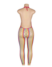 Load image into Gallery viewer, RAW&#39;s Halter Sexy Backless Mesh Rainbow Hollow Out Bodystocking
