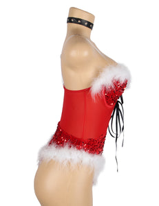 RAW's Red Christmas Sexy Plush Sequin Bodysuit