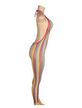 Load image into Gallery viewer, RAW&#39;s Halter Sexy Backless Mesh Rainbow Hollow Out Bodystocking
