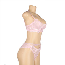 Load image into Gallery viewer, RAW&#39;s Pink/Black Floral Lace Adjustable Strap Underwire Bra Set
