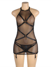 Load image into Gallery viewer, RAW&#39;s Black Halter Neck Mesh Bondage Sexy Garter Lingerie
