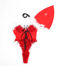 Load image into Gallery viewer, RAW&#39;s Red Christmas Sexy Plush Sequin Bodysuit
