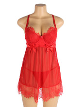 Load image into Gallery viewer, RAW&#39;s Sexy Eyelash Lace Mesh Cross Straps Push Up Nightdress
