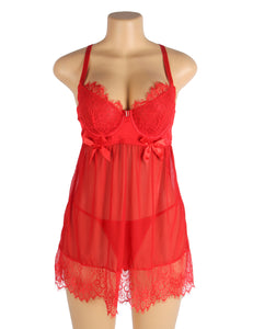 RAW's Sexy Eyelash Lace Mesh Cross Straps Push Up Nightdress