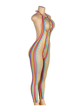 Load image into Gallery viewer, RAW&#39;s Halter Sexy Backless Mesh Rainbow Hollow Out Bodystocking
