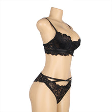 Load image into Gallery viewer, RAW&#39;s Pink/Black Floral Lace Adjustable Strap Underwire Bra Set
