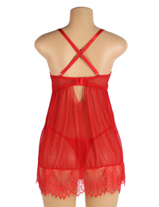 RAW's Sexy Eyelash Lace Mesh Cross Straps Push Up Nightdress