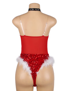 RAW's Red Christmas Sexy Plush Sequin Bodysuit