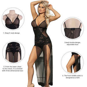 RAW's 'Cater To You' Black Mesh And Lace Elegant Lingerie Gown