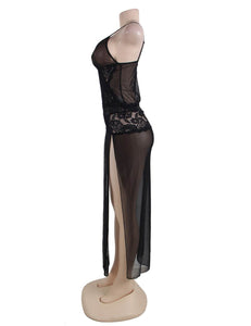 RAW's 'Cater To You' Black Mesh And Lace Elegant Lingerie Gown