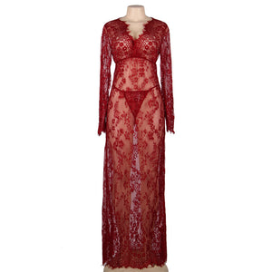 RAW's ' Queen Space' See-through V Neck Long Gown includes Thong
