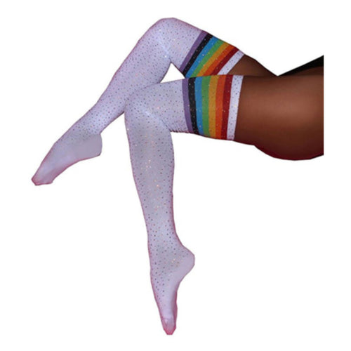 RAW THIGH SOCKS (WHITE RAINBOW STRIPPED) freeshipping - RAW lingerie